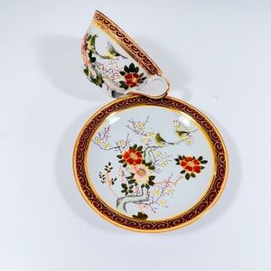 Vintage Japanese Geisha Girl Lithophane Flower & Birds Moriage Tea Cup & Saucer